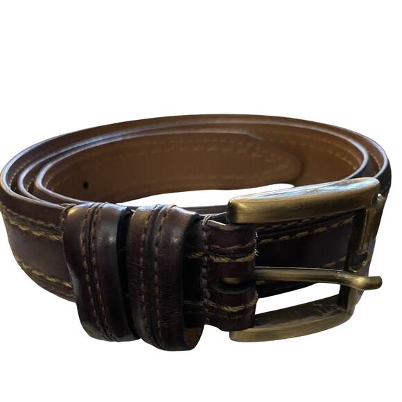Allen Edmunds Chromexcel USA 296 Sz 34 Dble Stitch Brown Cowhide Belt - Picture 1 of 11